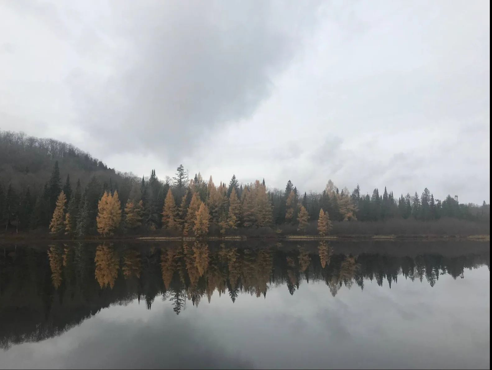 Fall foliage reflecting on the calm lake